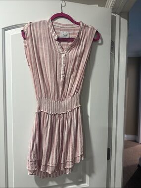 Rails Sleeveless Pink & White Striped Smocked-Waist Mini Dress